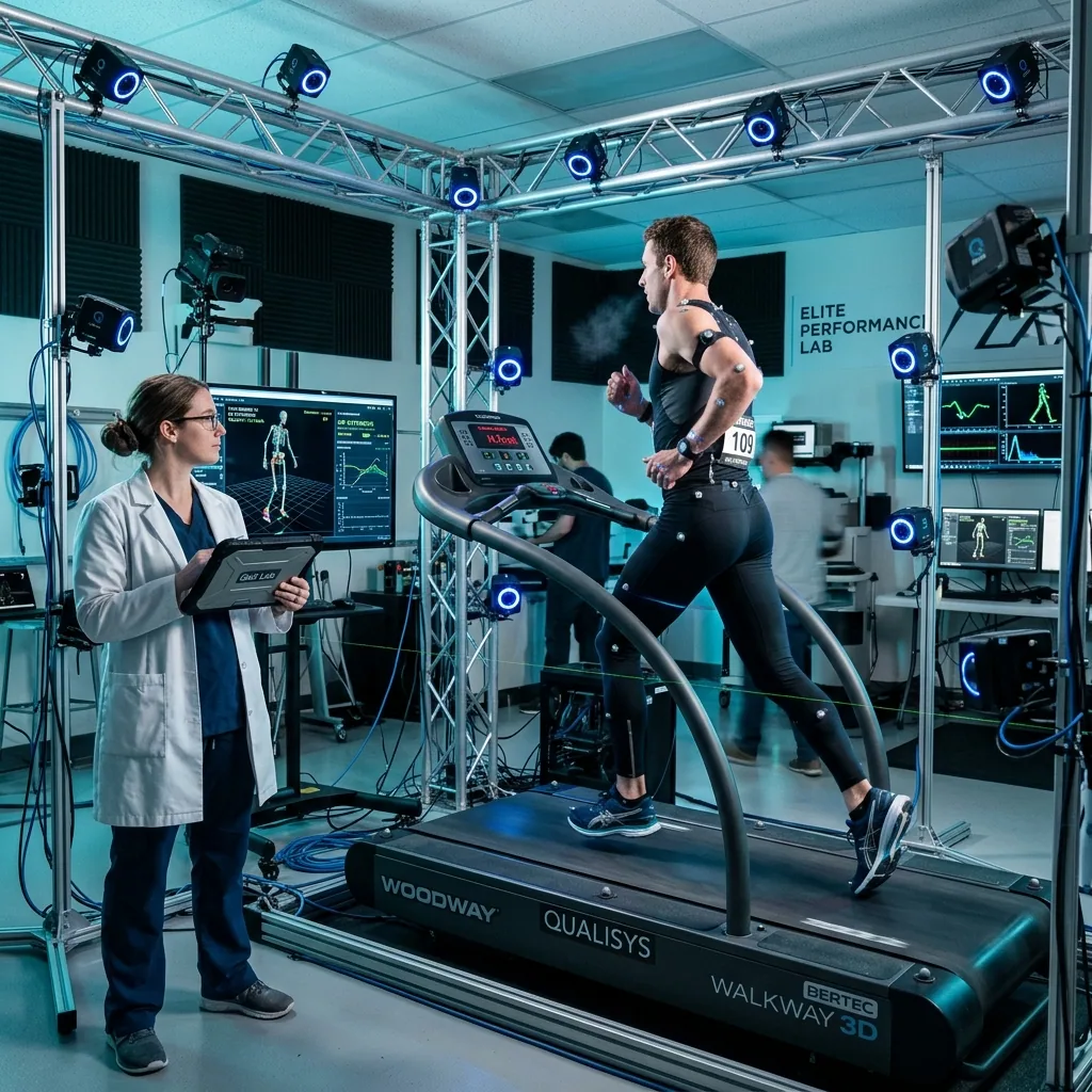 Athlete undergoing biomechanical analysis